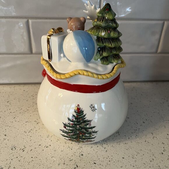 Spode Christmas Tree Round Covered Candy Box Teddy Bear Dove of Peace Tree 8” - Picture 7 of 13